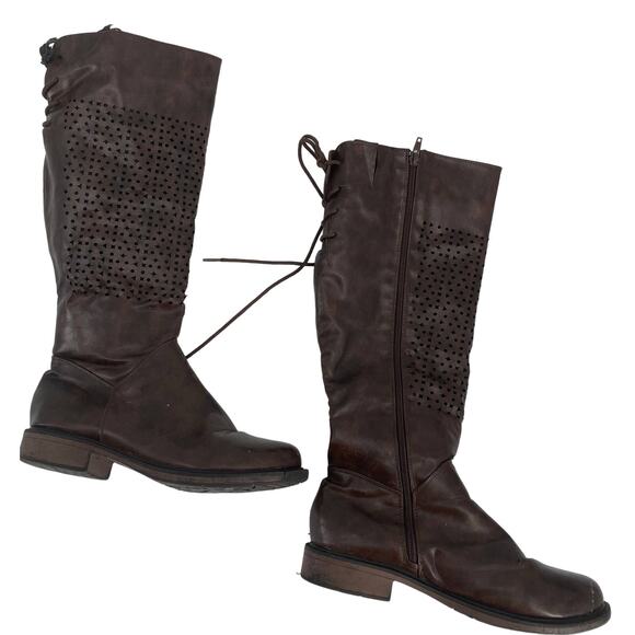 Valenti Franco BARCELONA women 8.5 BROWN mid calf lace up round toe heel BOOTS - Picture 2 of 9